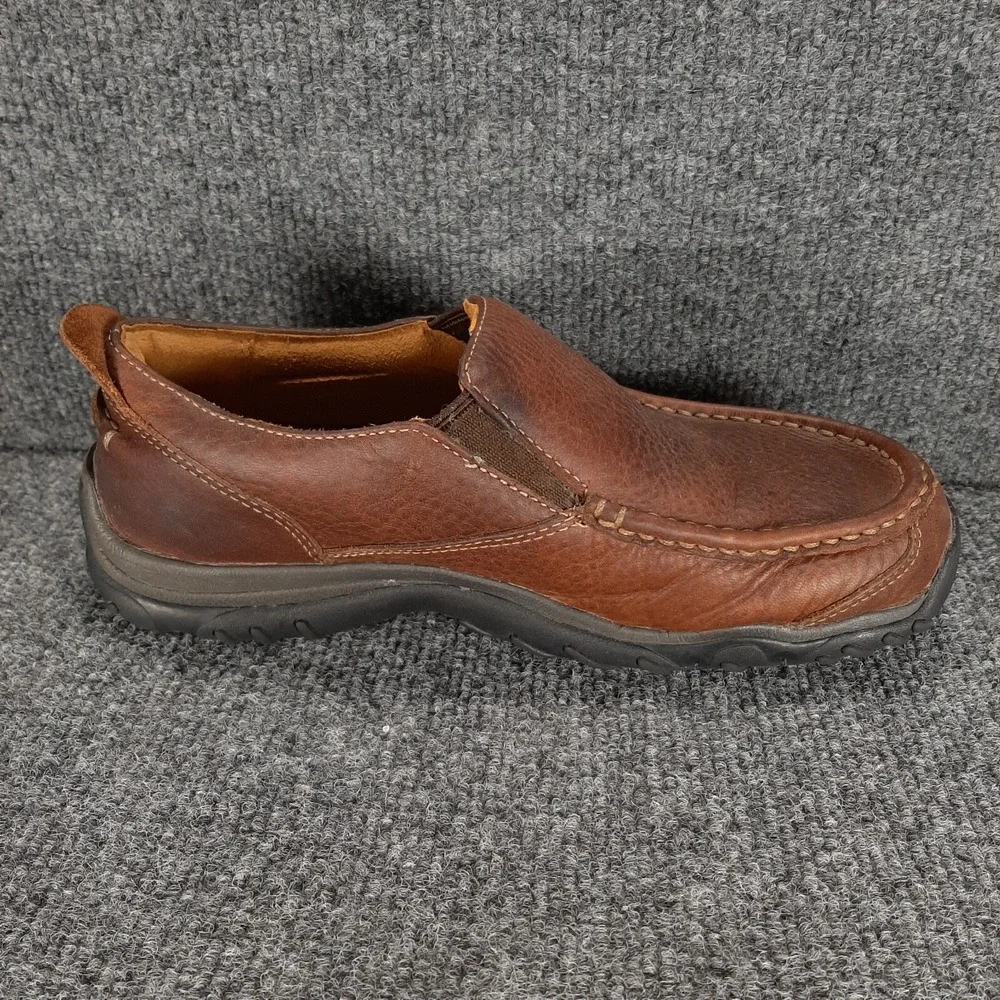 Timberland Slip On Loafers Mens 5.5 Brown Leather Round Moc Toe Shoes Casual